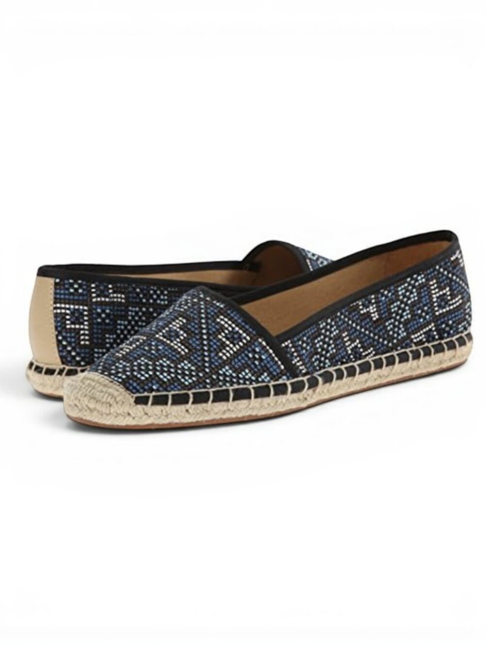 Franco Sarto "Whip" Flat Espadrille in Blue Tribal Embroidery Pattern